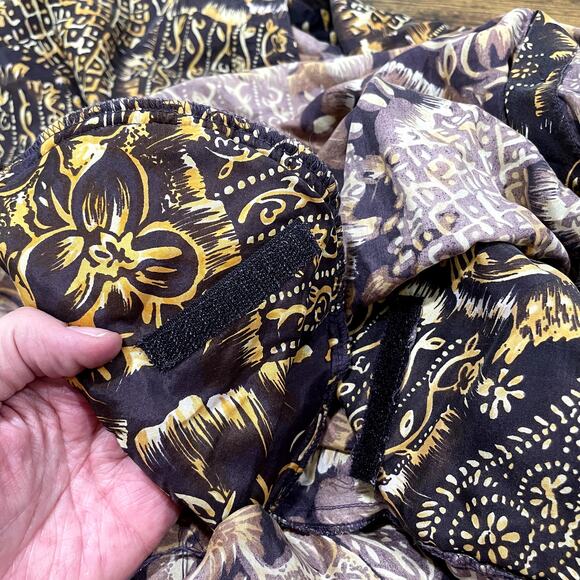 Details Express Plus Size 24 Shirt 100% Silk Button Front Floral Artsy Gray Gold - Picture 9 of 10